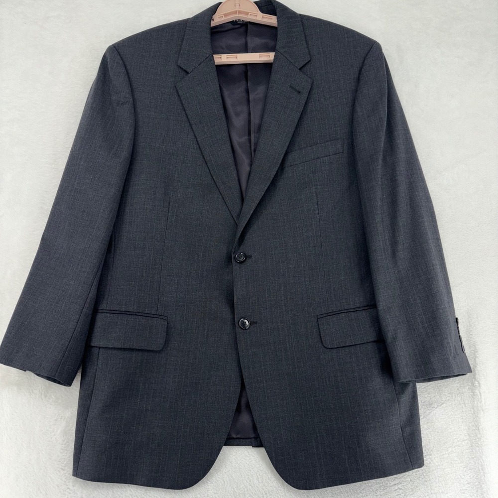 Jos A Bank Charcoal Grey Pinstripe 100% Wool 2 Pc Suit Pleated Pants 44R 38x 30